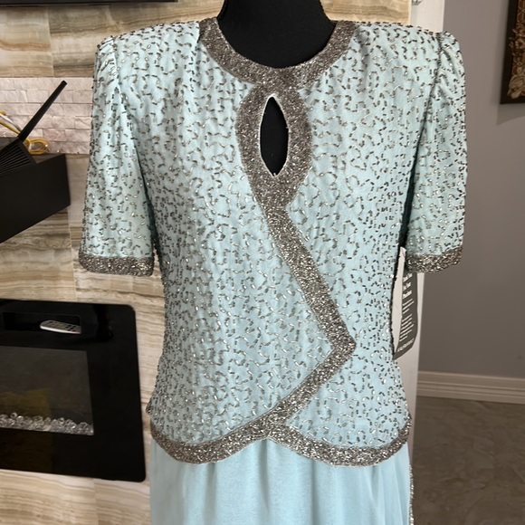 New With Tags Light‎ Blue Brillante by JA Formal Beaded Long Dress. Size M - Picture 3 of 13